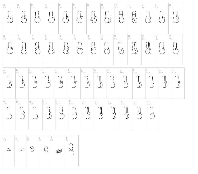 Throw-up Font font map